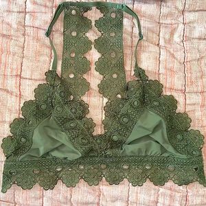 New Navy Green Floral Strap Back Halter Bralette